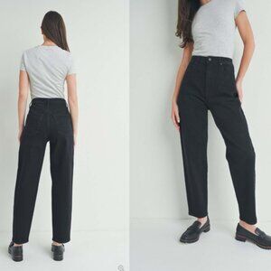 NWT JUST BLACK DENIM HIGH RISE TAPERED BARREL JEAN WASHED BLACK Sz 28 MODERN